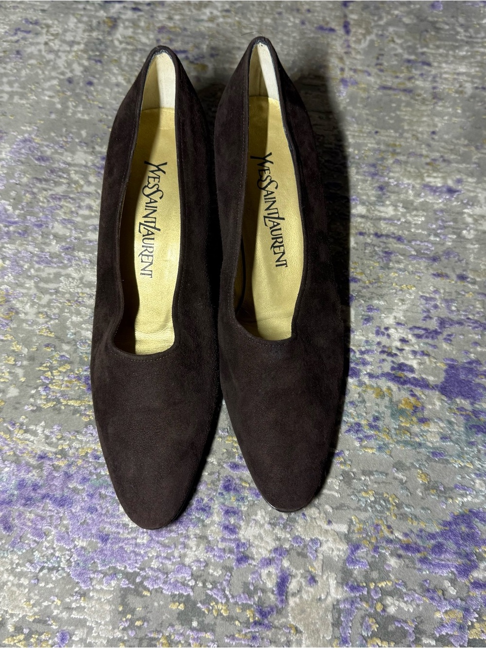 Vintage Yves Saint Laurent Suede Shoes Brown Heels Italy Luigi XV Almond toe - Picture 5 of 11